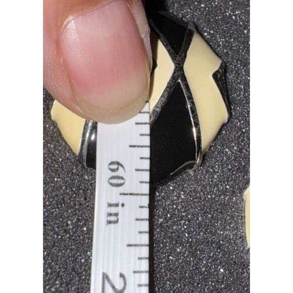 EARRINGS VTG Black & Cream Enameled Silver Pierced - Picture 6 of 8